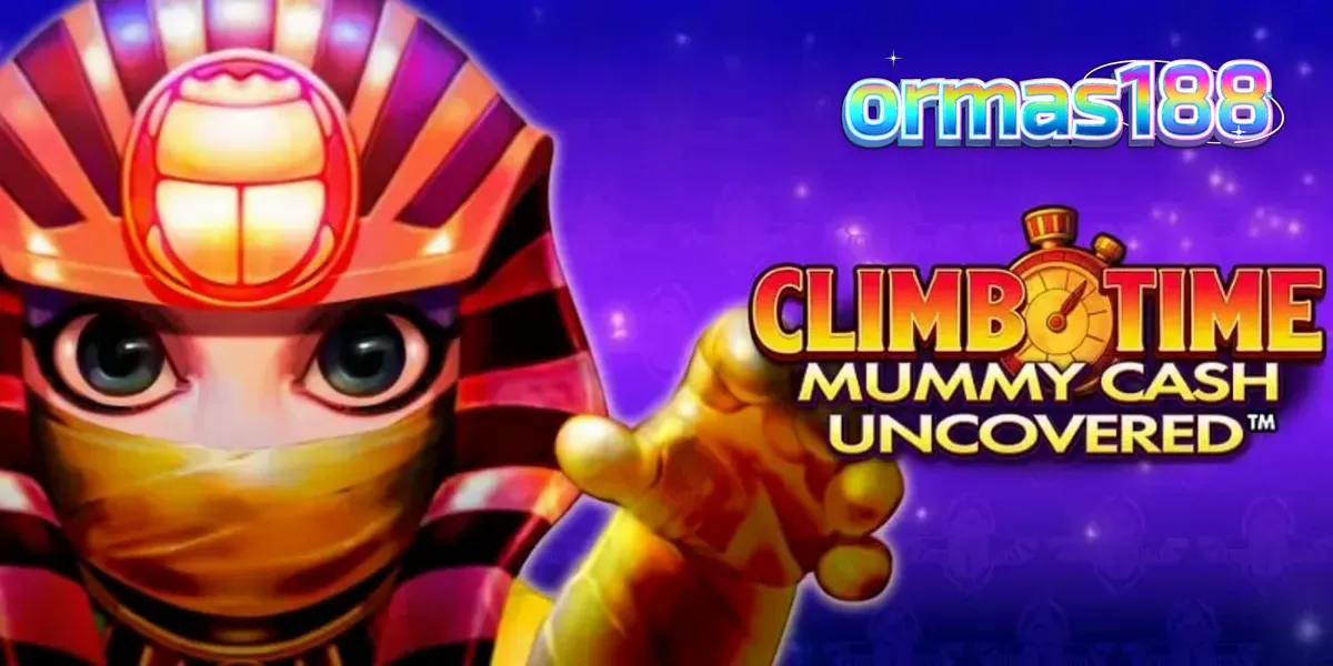 Tampilan visual slot Climb Time Mummy Cash Uncovered dengan latar belakang malam Mesir yang misterius.